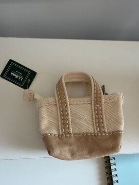 L.L. Bean Canvas Mini Tote Keychain in Cream and Tan